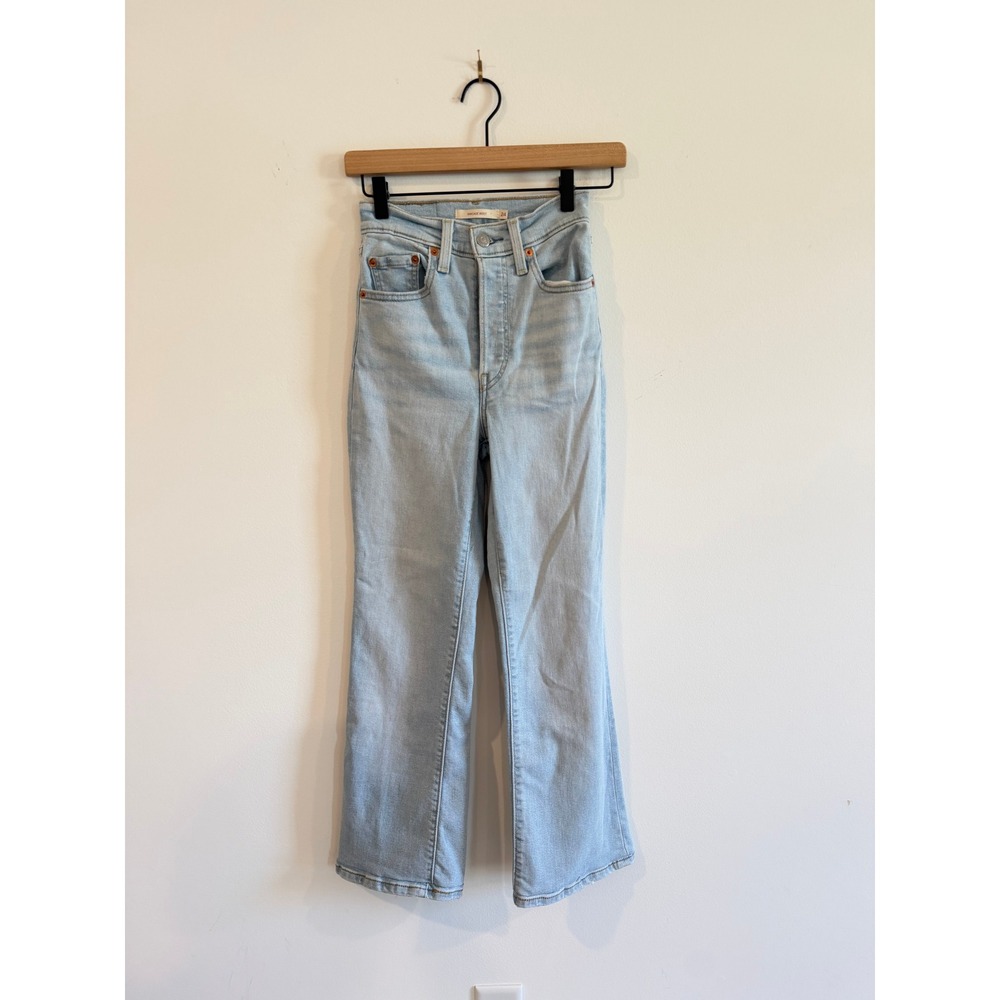 Levis Ribcage Bootcut Jeans Light Wash High Rise Button Fly Denim Women 24
